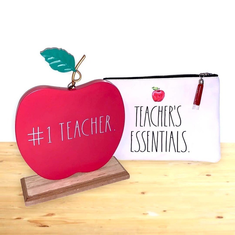 Rae Dunn Teacher Gifts Apple Sign and Large Pouch